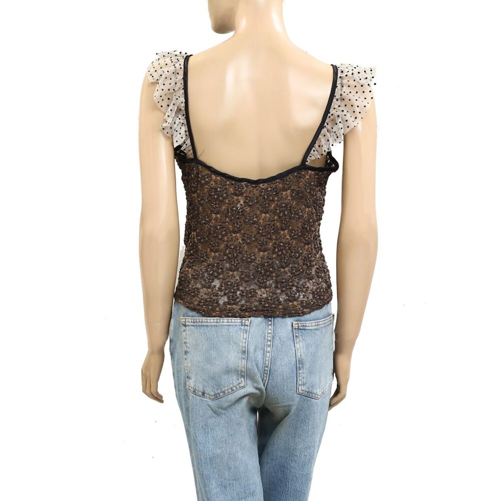 Free People Charlotte Tank Top Cropped Ruffle Mesh Sleeveless Sheer L 279043 - Picture 7 of 9